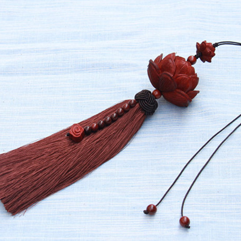 Nimara Ritual Tibetan Small Leaf Red Sandalwood Lotus Luck Protection Tassel Decoration