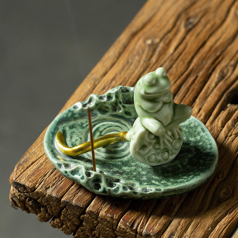 Nimara Ritual Leaf Meditation Frog Pattern Healing Ceramic Incense Burner Decoration