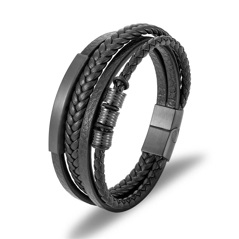 Nimara Ritual Leather Multi-Layer Titanium Steel Balance Braided Magnetic Buckle Bracelet