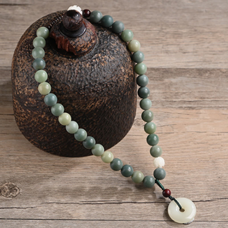 Nimara Ritual Cyan Bodhi Seed Lotus Jade Peace Buckle Wisdom Double Wrap Bracelet