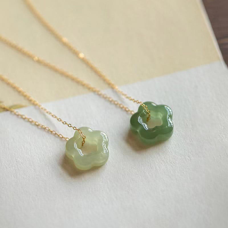 Nimara Ritual Dainty Hetian Jade Cyan Jade Luck Floral Charm Necklace Pendant