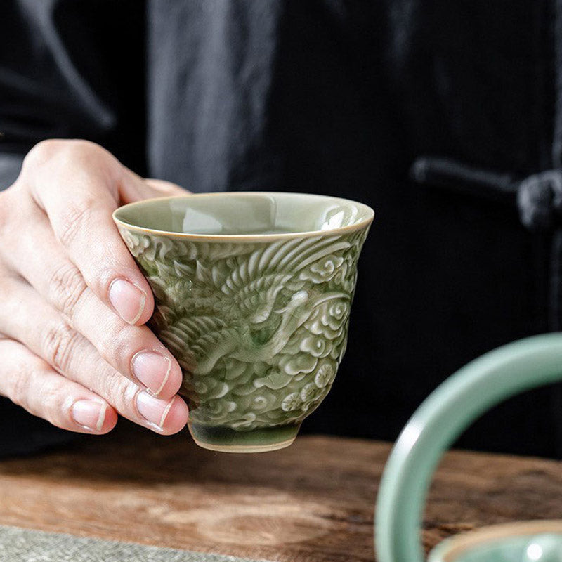 Nimara Ritual Crane Pine Ceramic Teacup Kung Fu Tea Cup 80ml