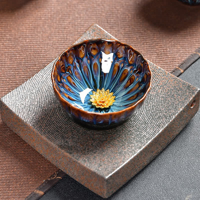 Nimara Ritual Lotus Peacock Dragon Phoenix Koi Fish Ceramic Teacup Inlaid Tea Cups 120ml