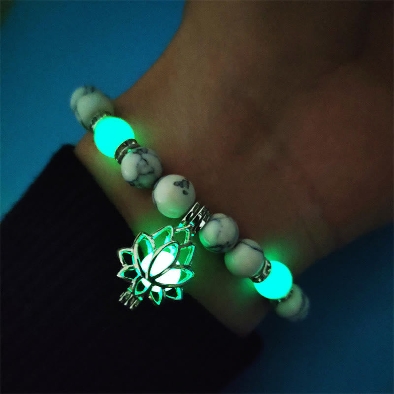 Positive Thinking Tibetan Turquoise Glowstone Luminous Bead Lotus Protection Bracelet
