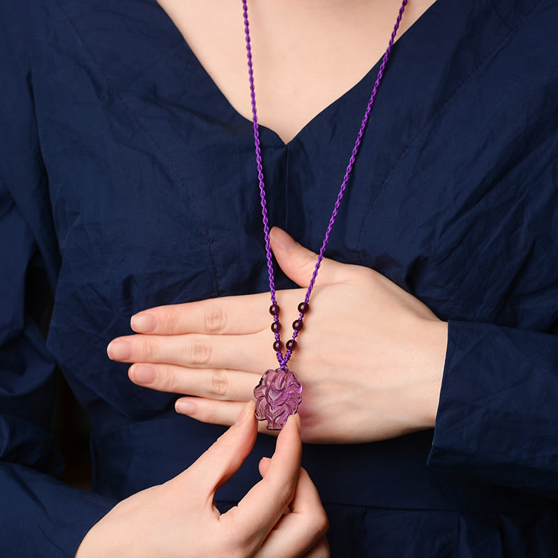 Nimara Ritual Natural Amethyst White Crystal Citrine Nine Tailed Fox Luck Necklace Pendant