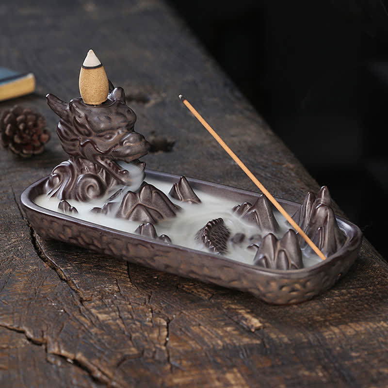 Nimara Ritual Dragon Mountain Strength Ceramic Incense Burner Decoration