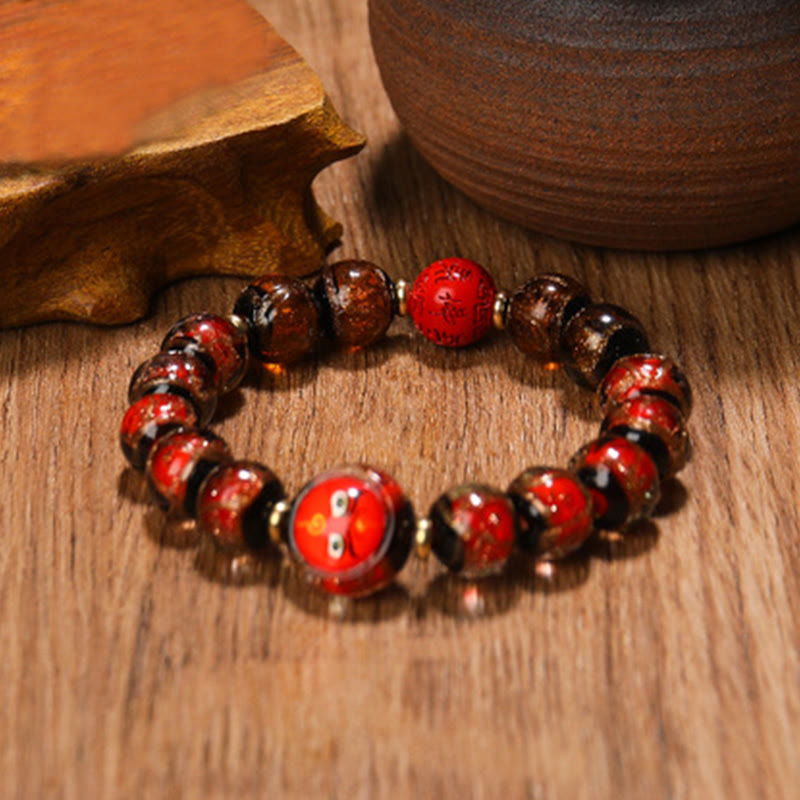 Nimara Ritual Tibetan Five God of Wealth Thangka Liuli Glass Bead Chinese Zodiac Protection Bracelet