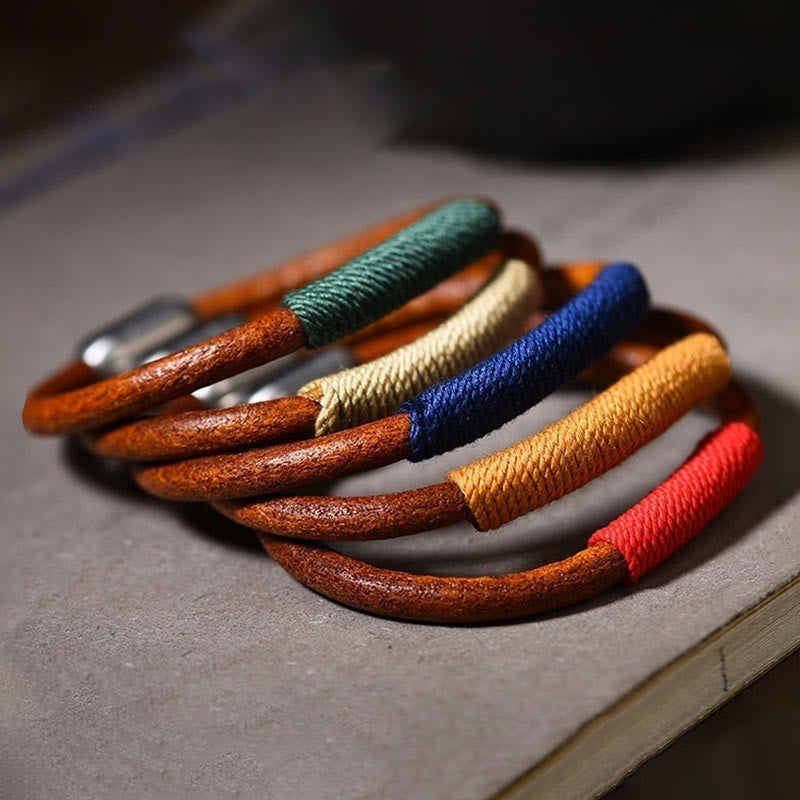 Nimara Ritual Tibetan Leather Handmade Five Elements Luck Braid String Buckle Bracelet