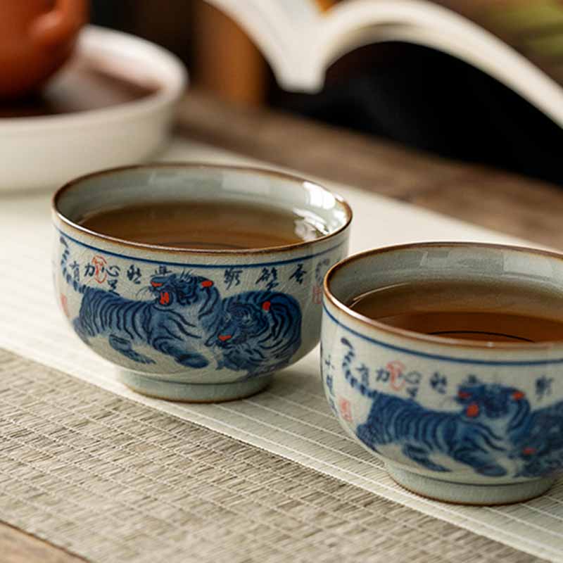 Nimara Ritual Jingdezhen Hand Painted Cute Tiger Ceramic Teacup Kung Fu Tea Cup Bowl 140ml