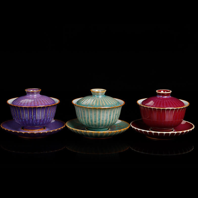 Nimara Ritual Retro Glaze Kiln Change Ceramic Gaiwan Sancai Teacup Kung Fu Tea Cup And Saucer With Lid