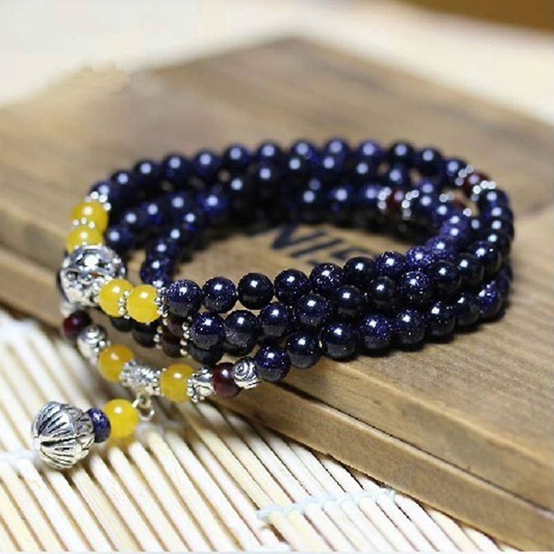 Nimara Ritual Blue Sandstone Wealth Charm Bracelet Mala