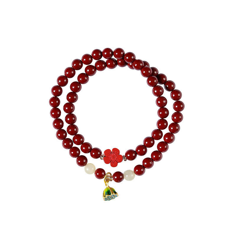 Nimara Ritual Cinnabar Lotus Charm Double Wrap Blessing Bracelet