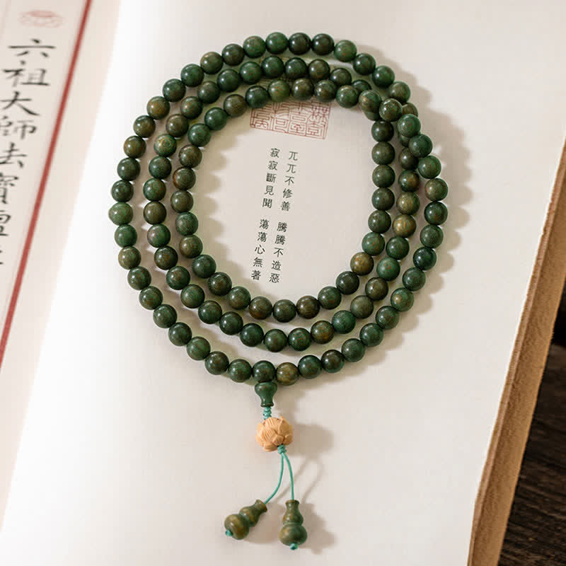 Nimara Ritual 108 Mala Beads Green Sandalwood Boxwood Lotus Positive Bracelet