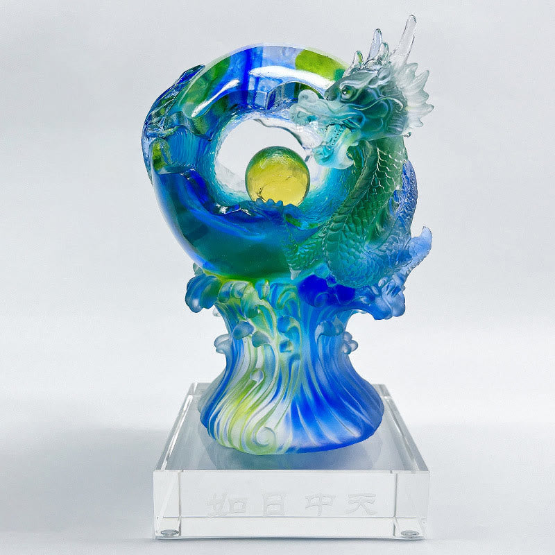 Nimara Ritual Handmade Azure Dragon Liuli Crystal Art Piece Success Protection Home Office Decoration