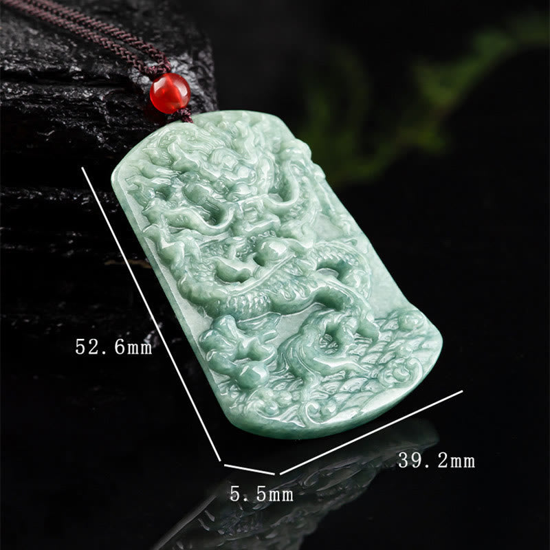 Nimara Ritual Natural Jade Chinese Zodiac Dragon Sea Luck String Necklace Pendant