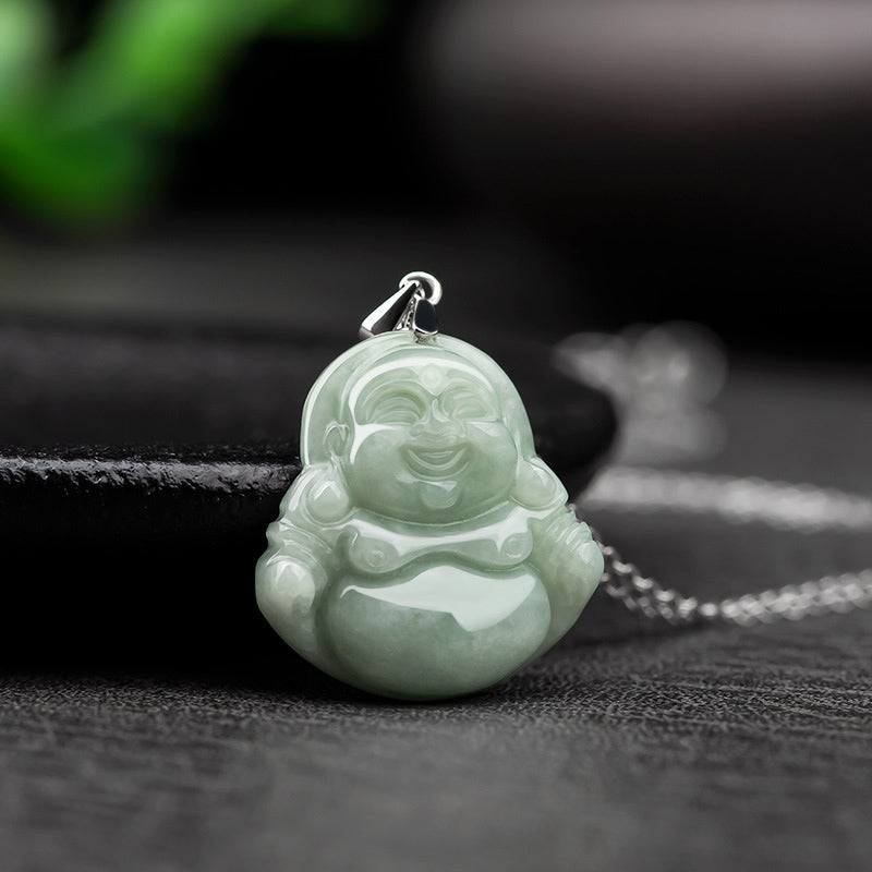 Nimara Ritual Laughing Buddha Jade Blessing Titanium Steel Chain Necklace Pendant
