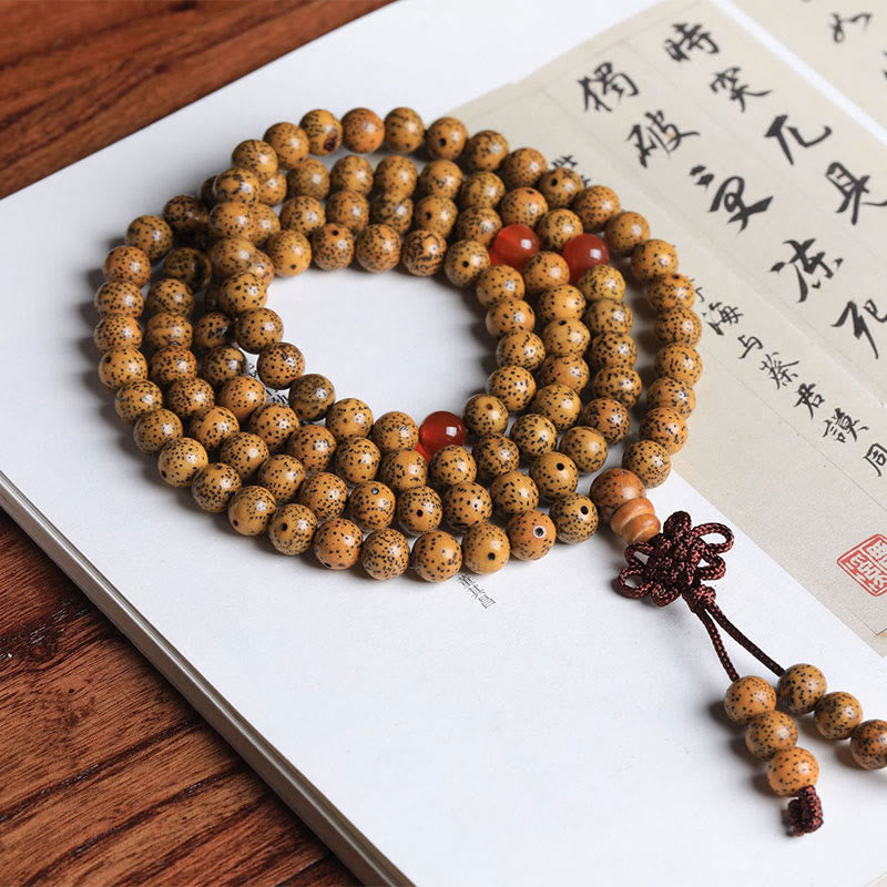 Nimara Ritual 108 Mala Beads Bodhi Seed Red Agate Auspiciousness Bracelet