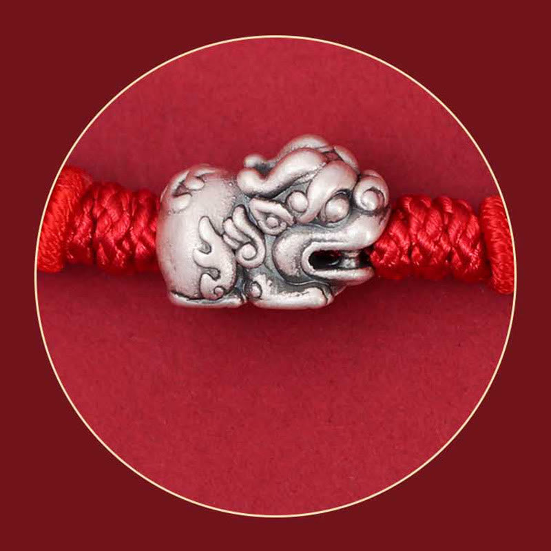 Nimara Ritual 925 Sterling Silver PiXiu Fu Character Wealth Luck Handmade Braided Bracelet
