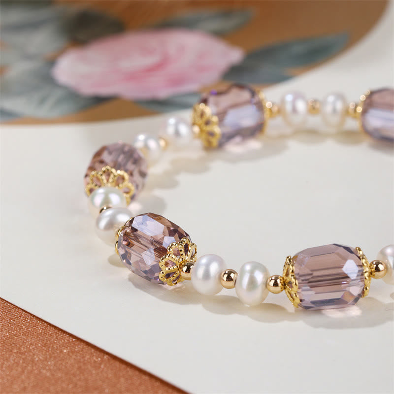 Nimara Ritual Natural Amethyst Pearl Peace Healing Chain Bracelet