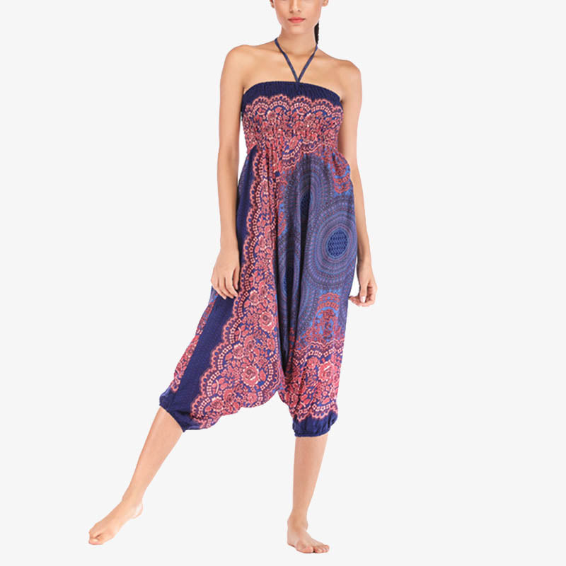 Nimara Ritual Two Style Wear Round Geometric Pattern Loose Smocked Harem Trousers Jumpsuit High Waist Women's Yoga Pants