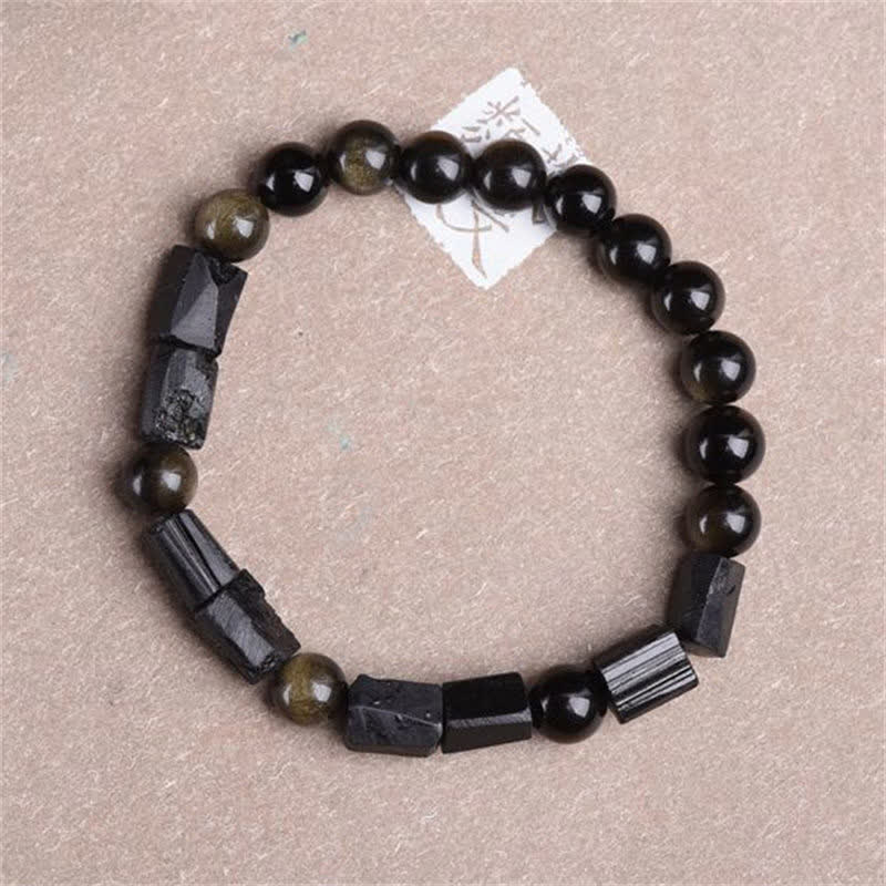 Nimara Ritual Gold Sheen Obsidian Black Tourmaline Wealth Bracelet