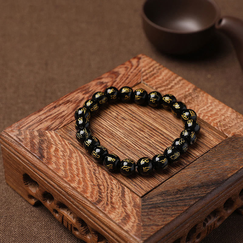 Open The Mind Tibet White Crystal Black Onyx Om Mani Padme Hum Meditation Bracelet