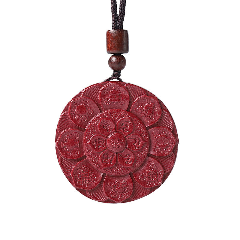 Nimara Ritual Natural Cinnabar Lotus Om Mani Padme Hum Blessing Necklace String Pendant