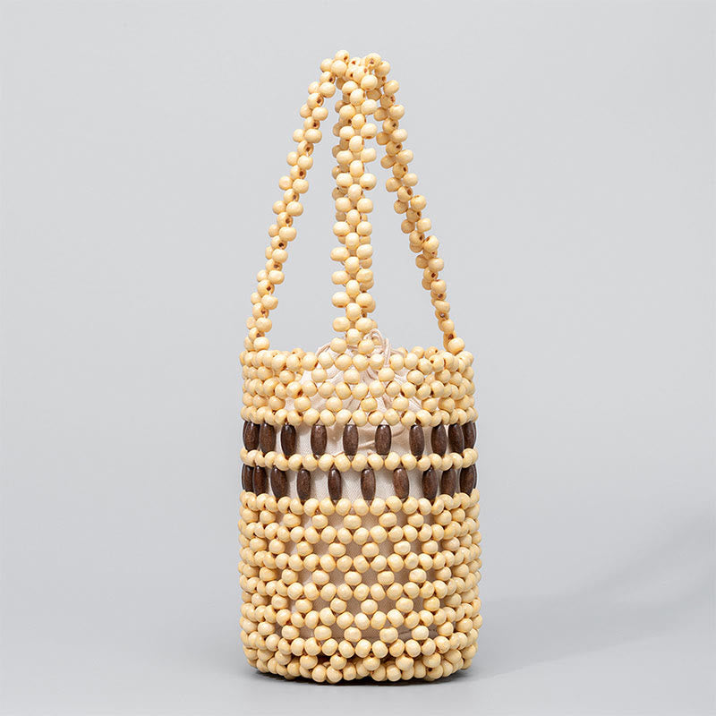 Nimara Ritual Hand-woven Bucket Portable Wooden Beads Handbag