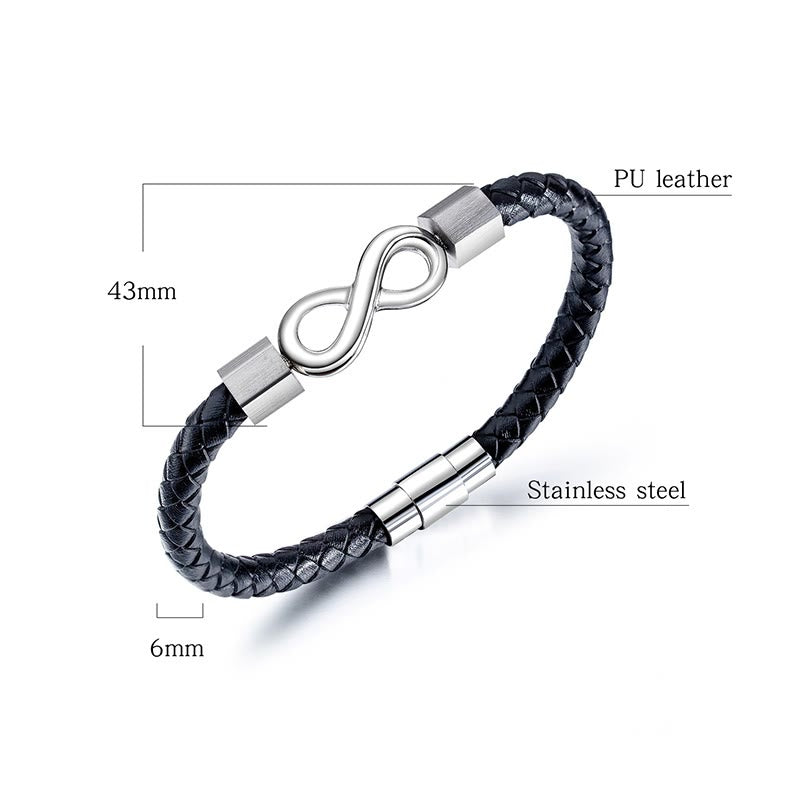 Nimara Ritual Endless Knot Titanium Steel Infinity Leather Weave Balance Bracelet