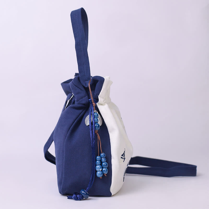 Nimara Ritual Embroidered Butterfly Lotus Magnolia Cotton Linen Tote Crossbody Bag Shoulder Bag Handbag