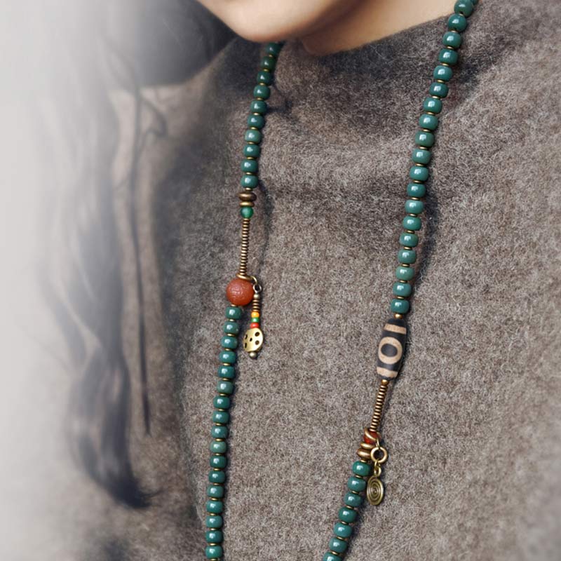Nimara Ritual 108 Mala Beads Bodhi Seed Dzi Bead Wisdom Bracelet