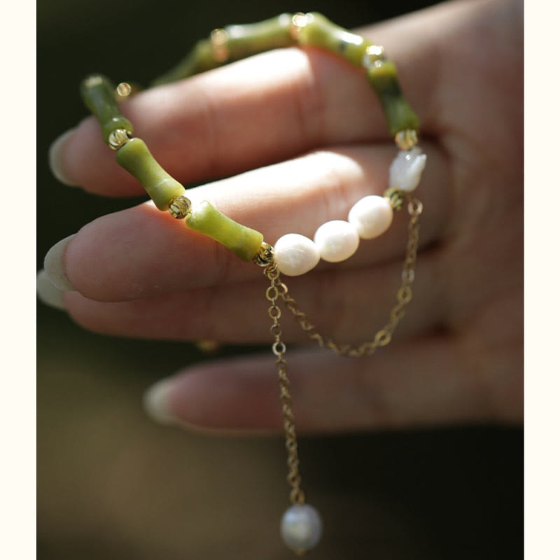 Nimara Ritual Green Bamboo Jade Lily of the Valley Wealth Bracelet