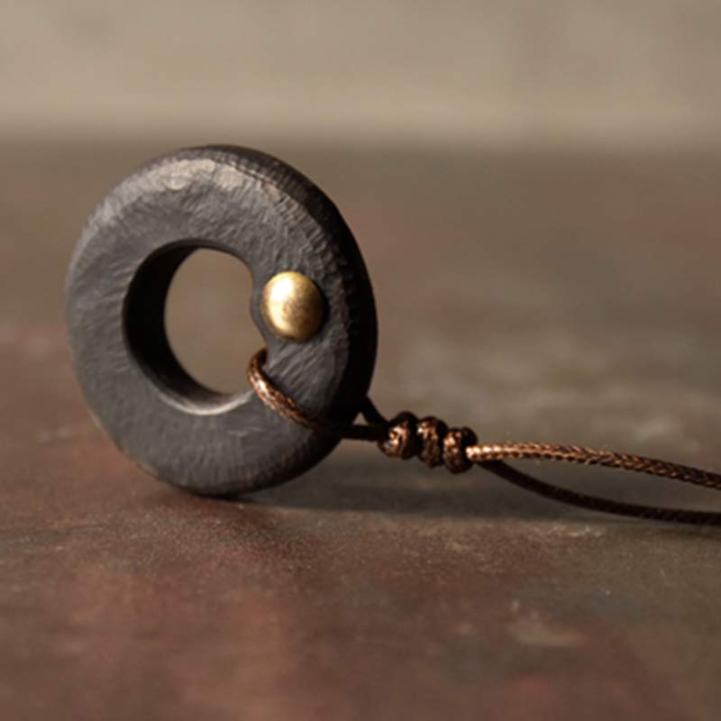 Nimara Ritual Zen Circle Ebony Wood Peace Calm Necklace Pendant