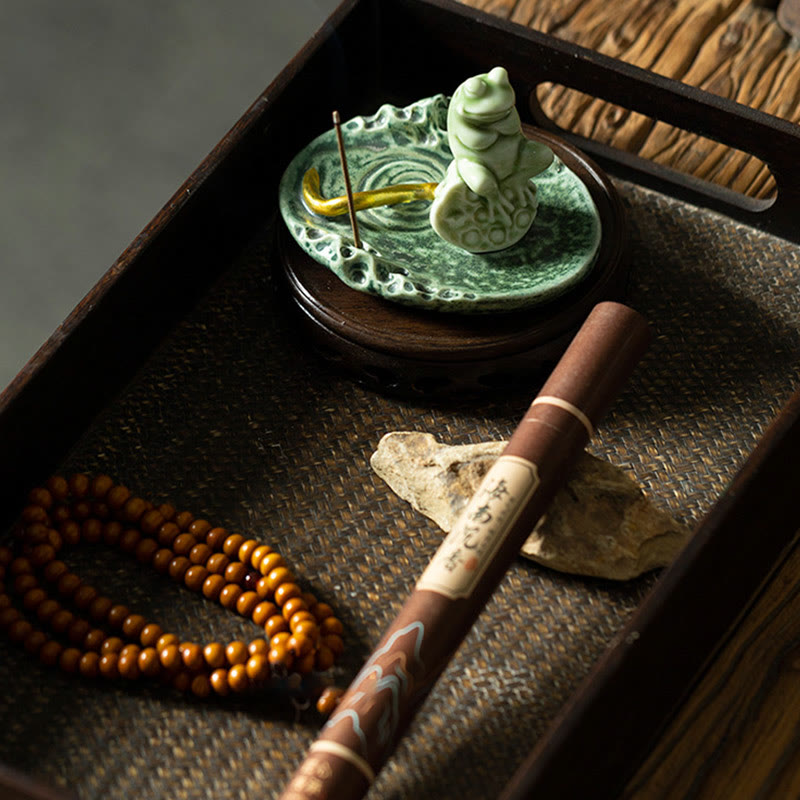 Nimara Ritual Leaf Meditation Frog Pattern Healing Ceramic Incense Burner Decoration