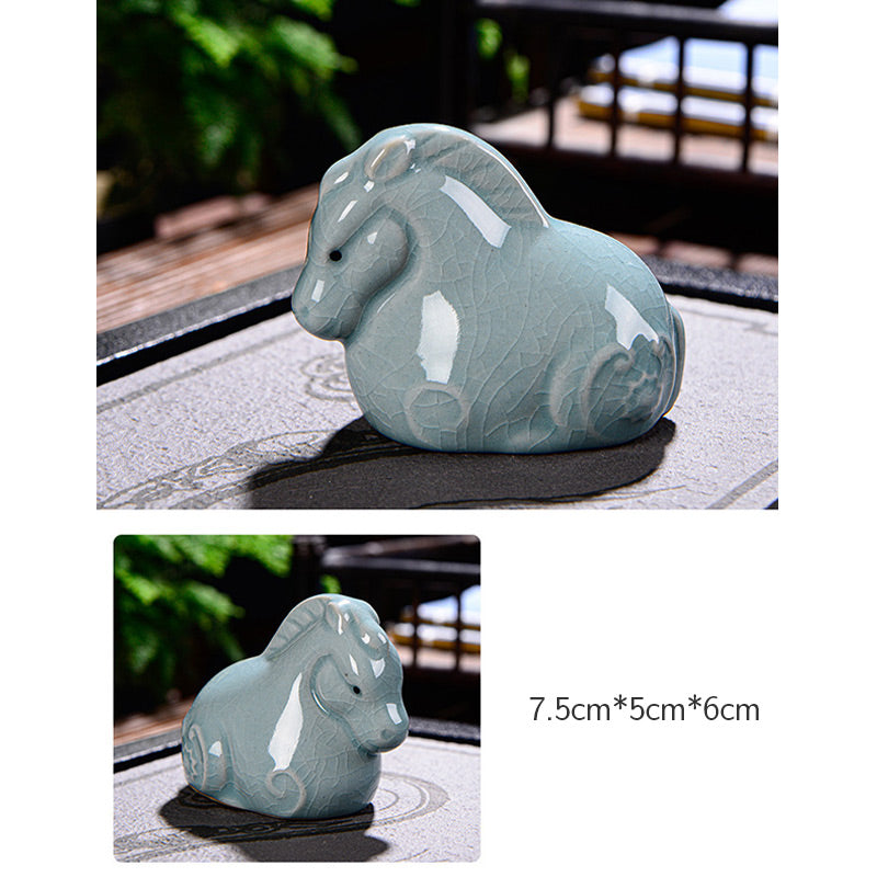 Nimara Ritual Chinese Zodiac Wealth Ceramic Tea Pet Home Figurine Decoration
