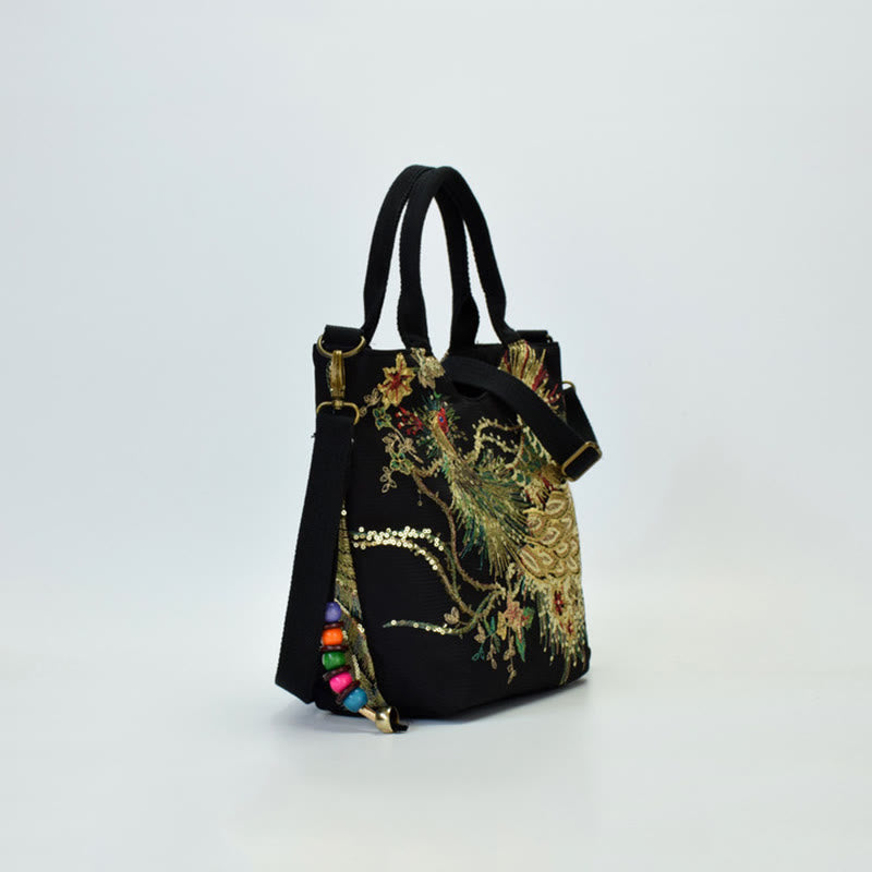 Nimara Ritual Peacock Double-sided Embroidery Tote Bag Shoulder Bag Crossbody Bag