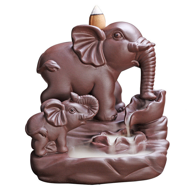 Nimara Ritual Tibetan Elephant Purple Clay Backflow Smoke Fountain Protection Incense Burner Decoration