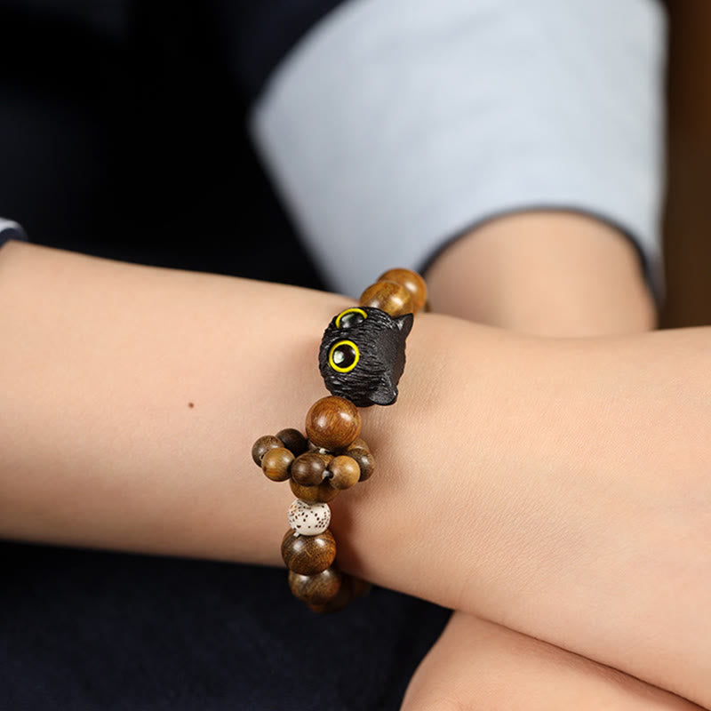 Nimara Ritual Green Sandalwood Ebony Wood Cat Peace Soothing Bracelet