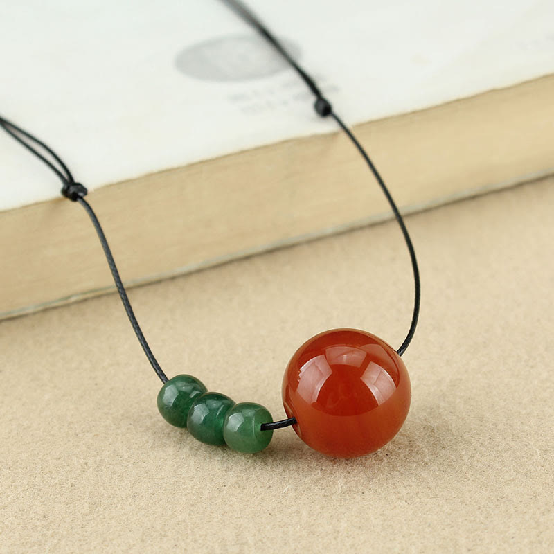 Nimara Ritual Red Agate Green Aventurine Green Bodhi Seed Bead Calm Leather Rope Necklace Pendant
