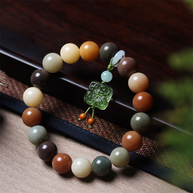 Nimara Ritual Natural Multicolored Gradient Bodhi Seed Liuli Glass Charm Peace Bracelet