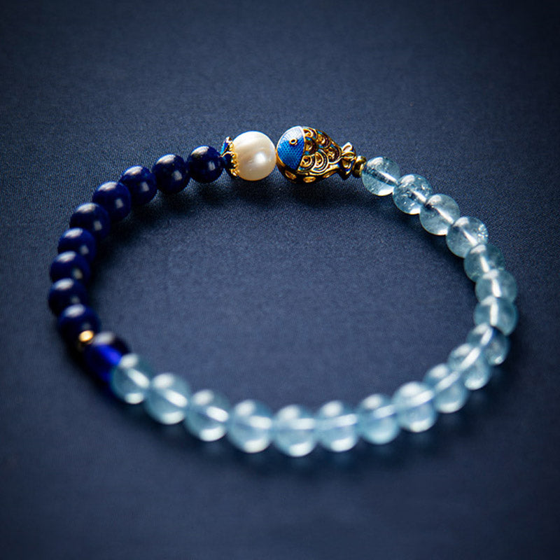 Nimara Ritual Natural Aquamarine Lazurite Lapis Lazuli Fish Healing Bracelet