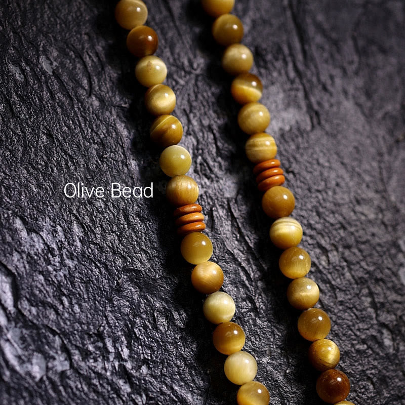 Nimara Ritual 108 Mala Beads Natural Tiger Eye Copper Dorje Protection Tassel Bracelet