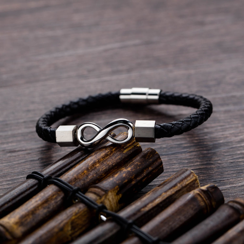 Nimara Ritual Endless Knot Titanium Steel Infinity Leather Weave Balance Bracelet