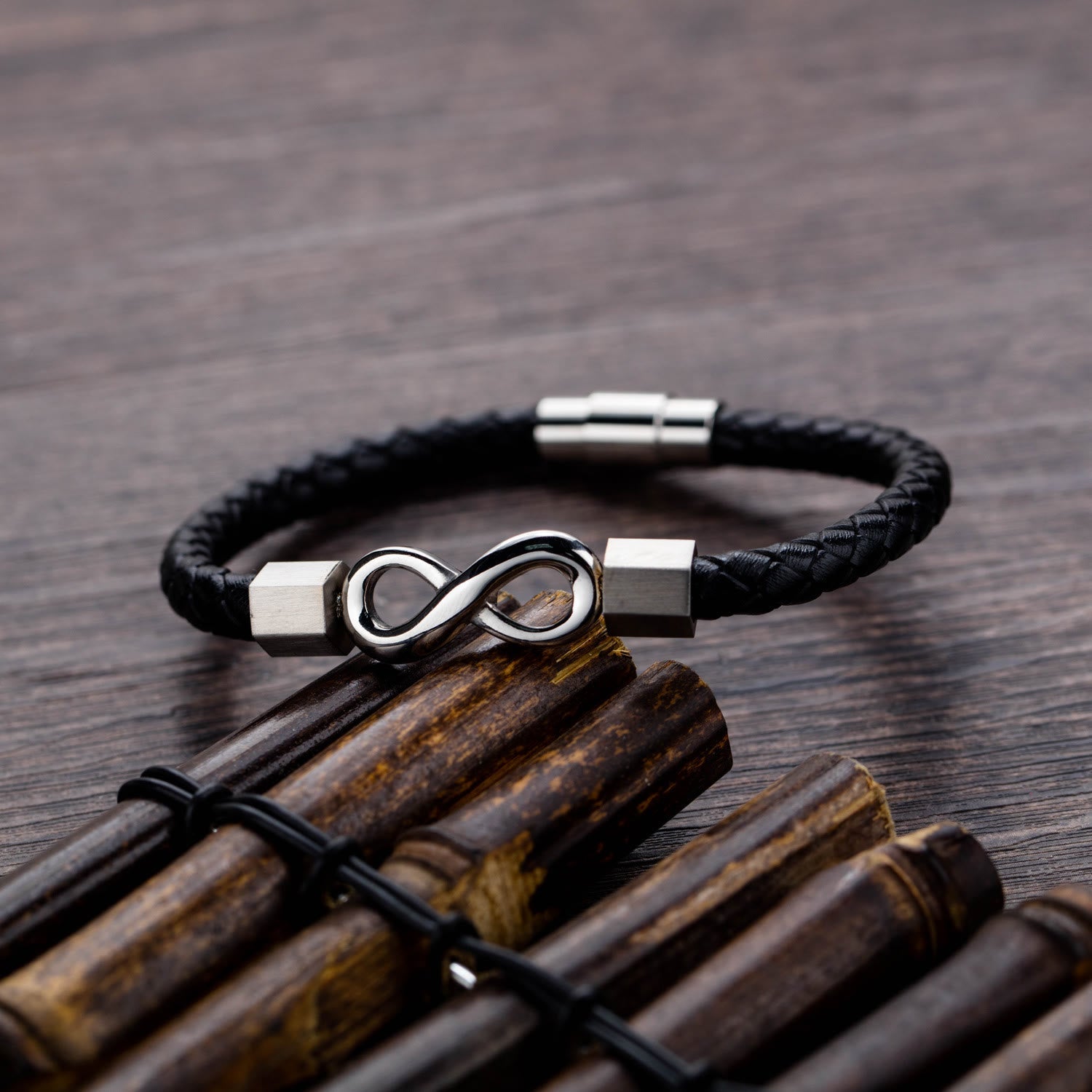 Nimara Ritual Endless Knot Titanium Steel Infinity Leather Weave Balance Bracelet