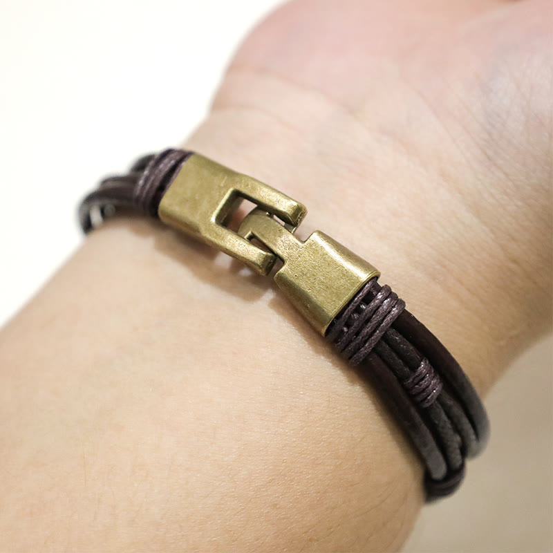 Nimara Ritual Vintage Leather Wrist Band Brown Rope Layered Bracelet Bangle