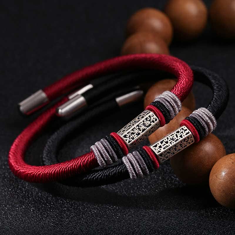 Nimara Ritual 925 Sterling Silver Om Mani Padme Hum Peace Red String Bracelet