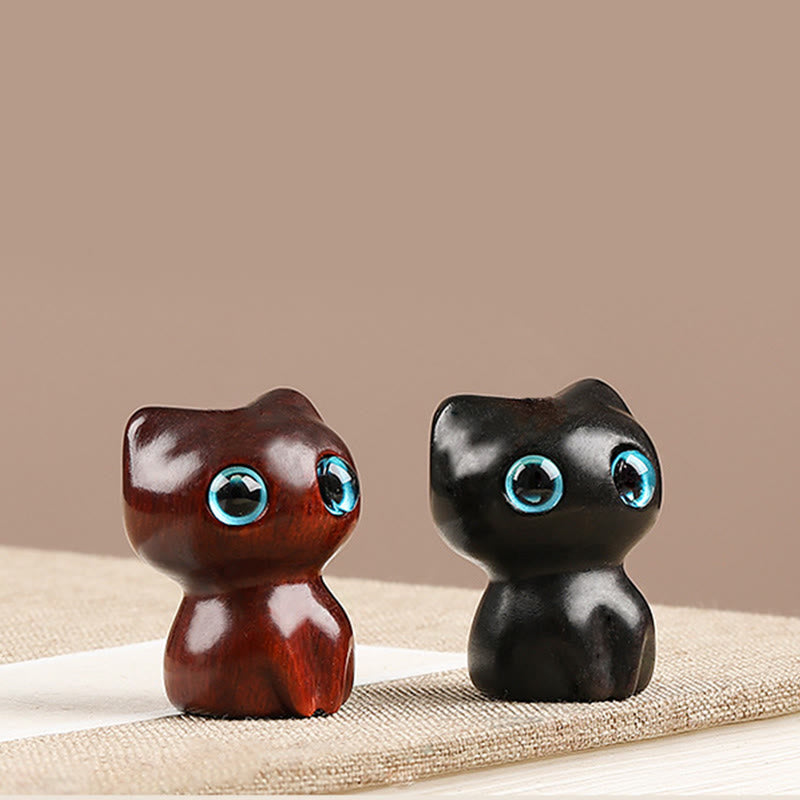 Nimara Ritual Mini Small Leaf Red Sandalwood Ebony Wood Lucky Cat Lovely Kitty Peace Key Chain Phone Hanging Decoration