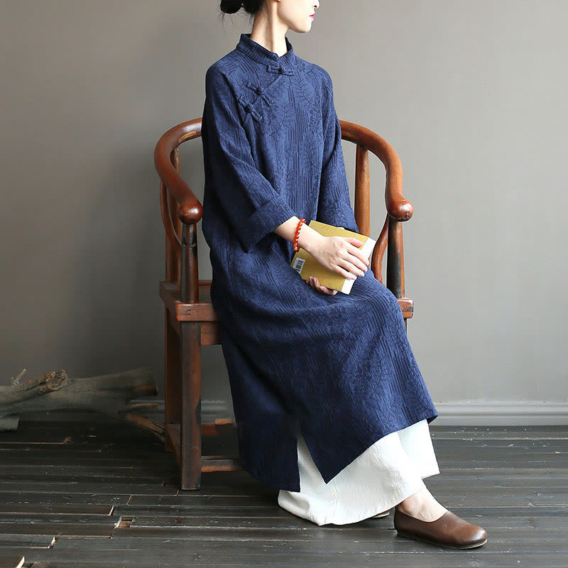 Nimara Ritual Flower Jacquard Midi Dress Long Sleeve Cotton Linen Dress Wide Leg Pants With Pockets