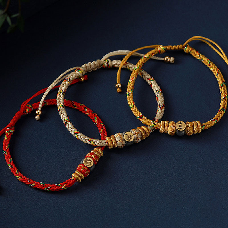 Nimara Ritual Chinese Zodiac Natal Buddha Silver Luck Braided String Bracelet