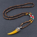 Nimara Ritual Wenge Wood Turquoise Stone Horn Style Protection Meditation Necklace Pendant